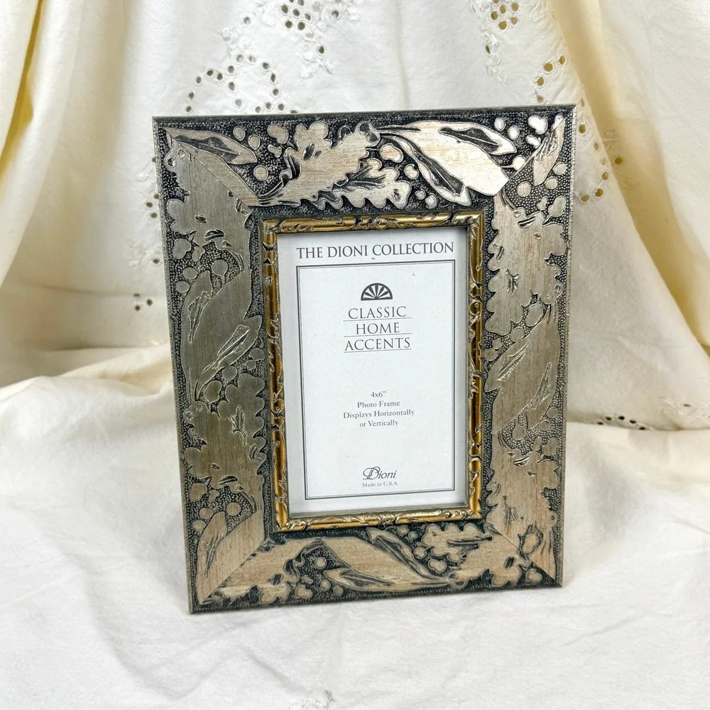 Ornate Botanical Photo Frame Silver Gold Oak Leaf Floral Whimsigoth Victorian